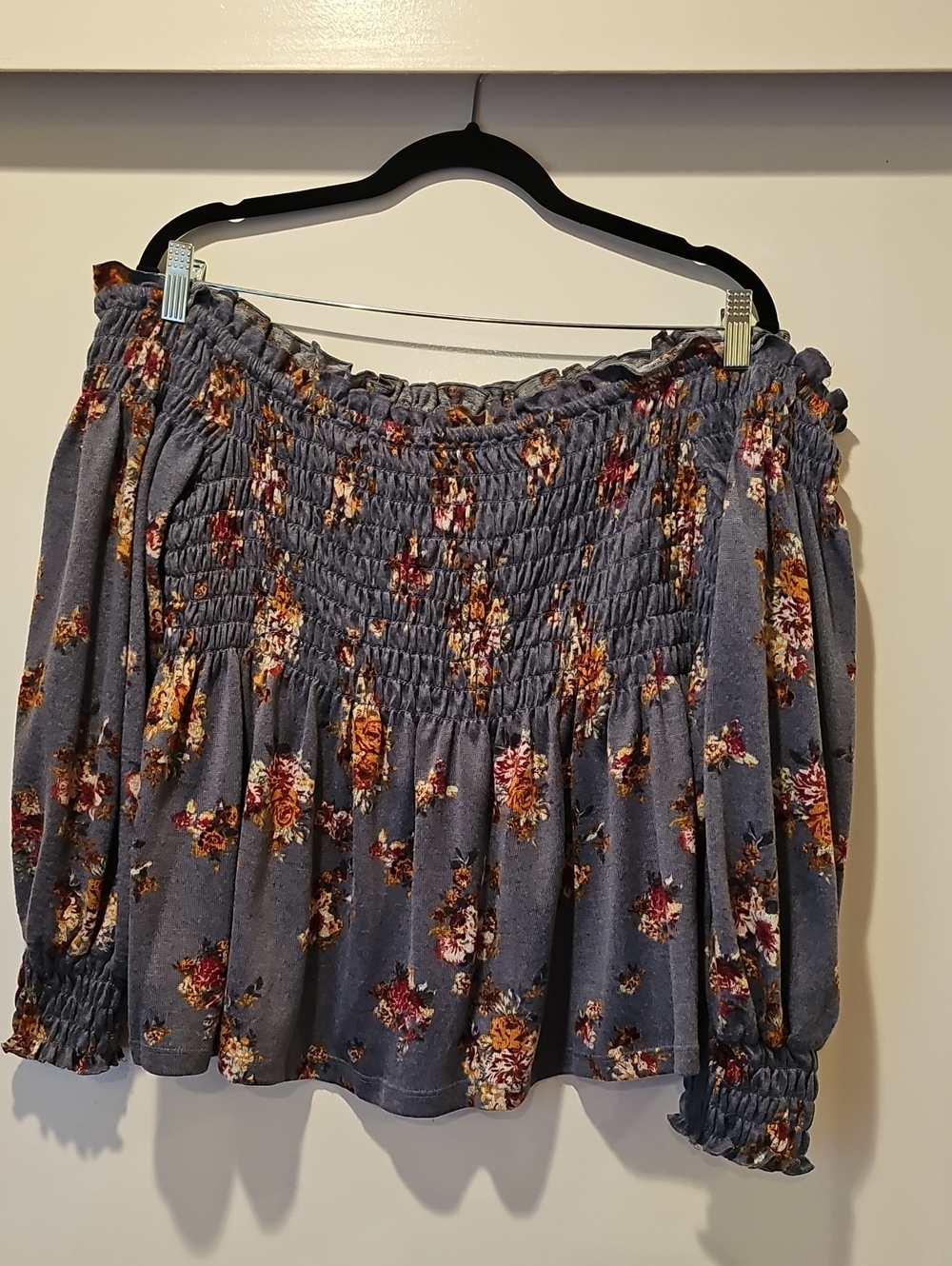Xhilaration Blue Floral Off-Shoulder Smocked Blouse